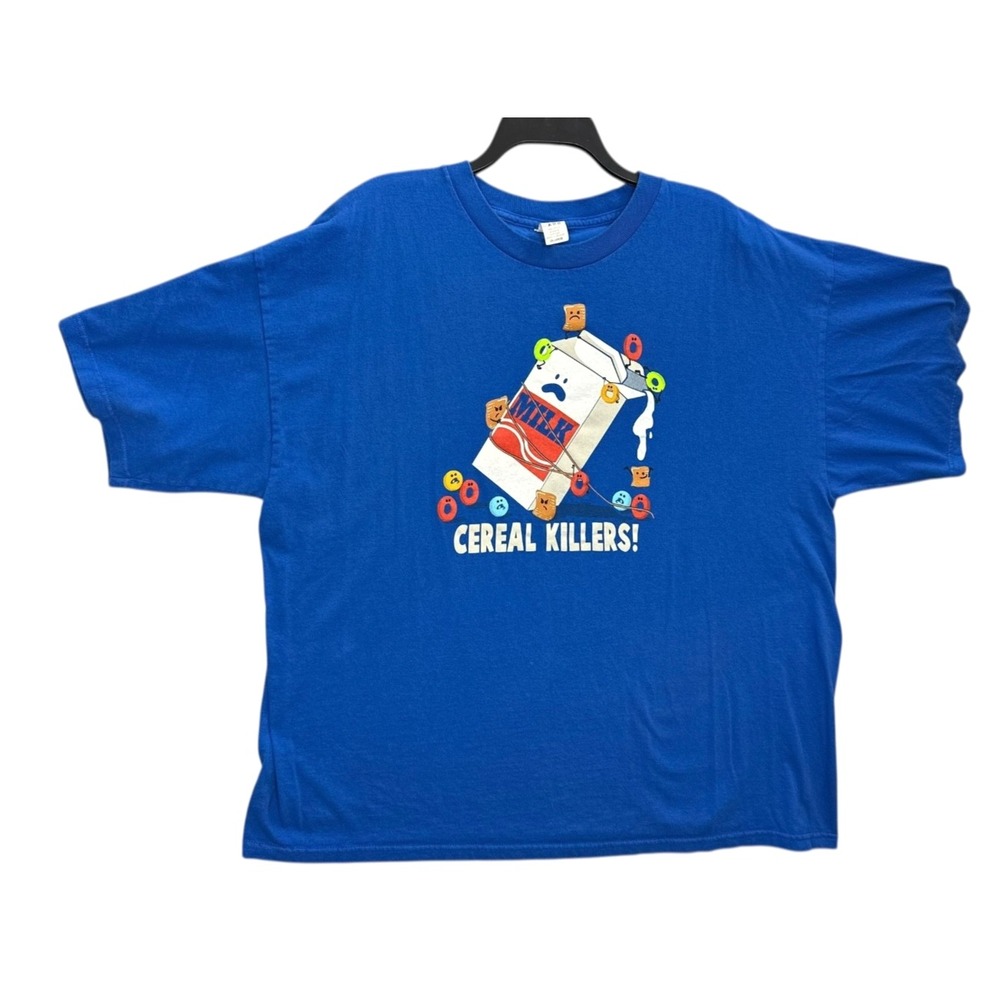Cereal Killers! Cereal & Milk Funny Blue Graphic T-Shirt Size 2X Short Sleeve